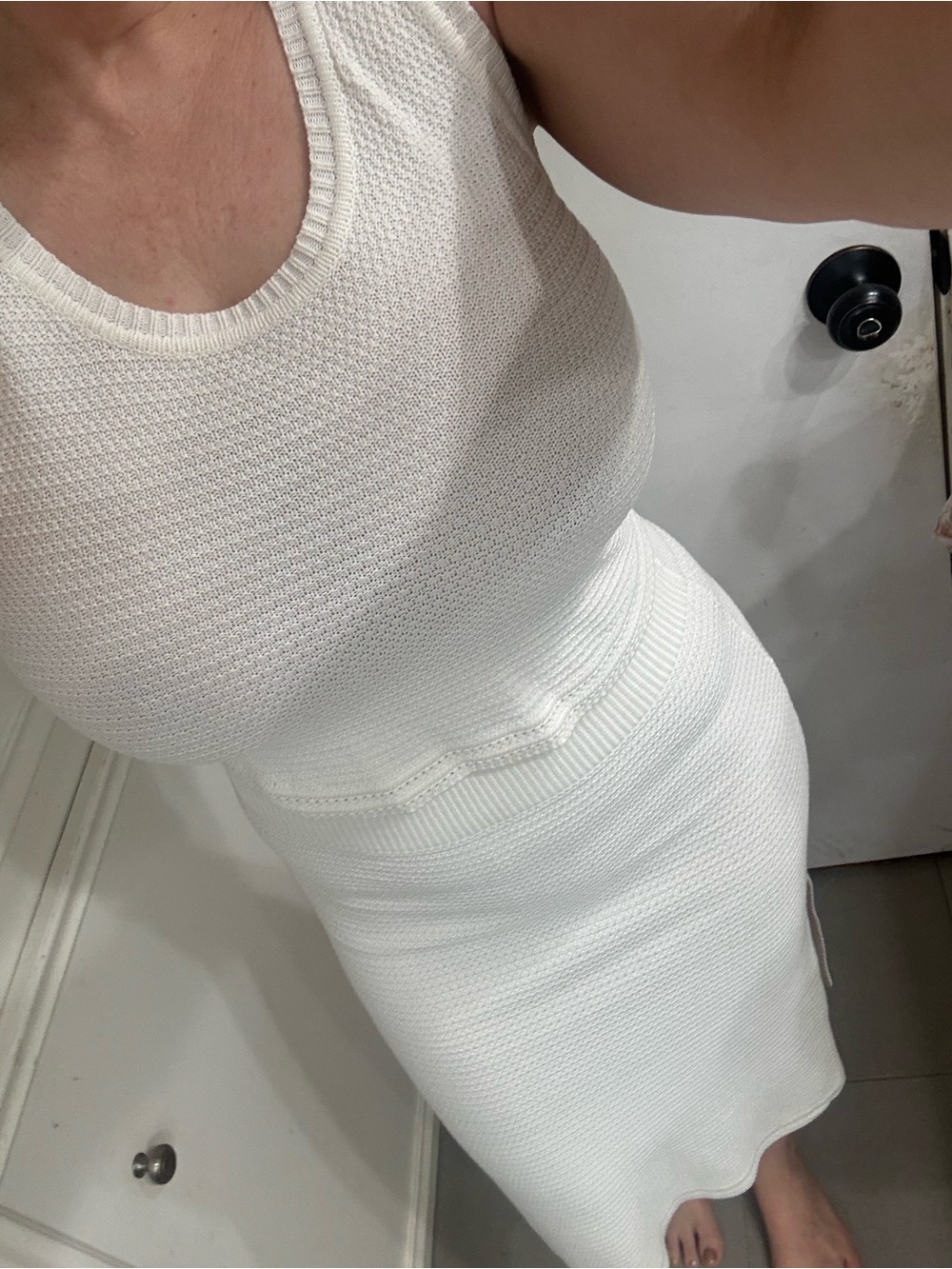 Sleek White Knit Pencil Skirt and top